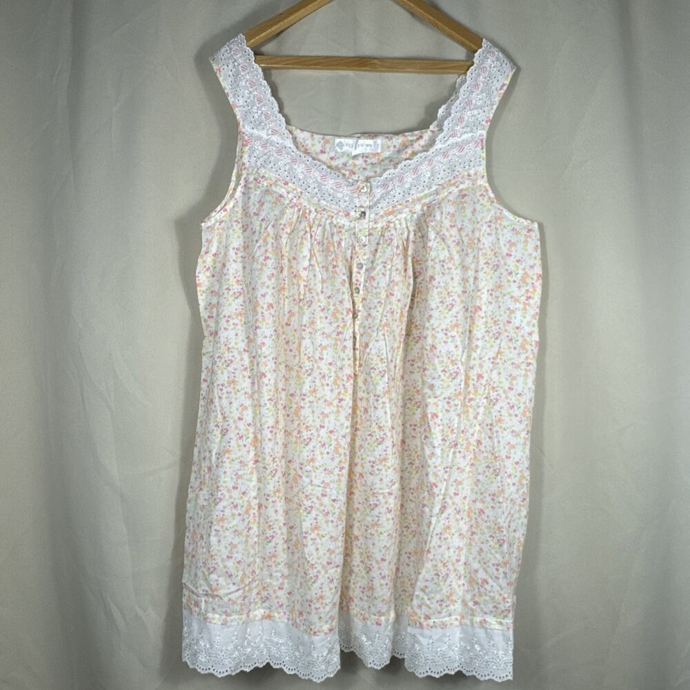 Eileen West Nightgown Women XL Floral Cotton Lace Cottagecore Prairie SleepDress